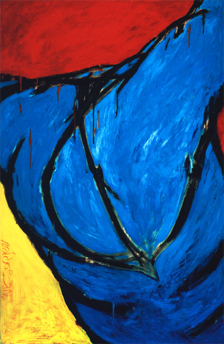 Naidos's bird, acrylic on canvas on large canvas, figurative abstract, bright colours, 98, sold