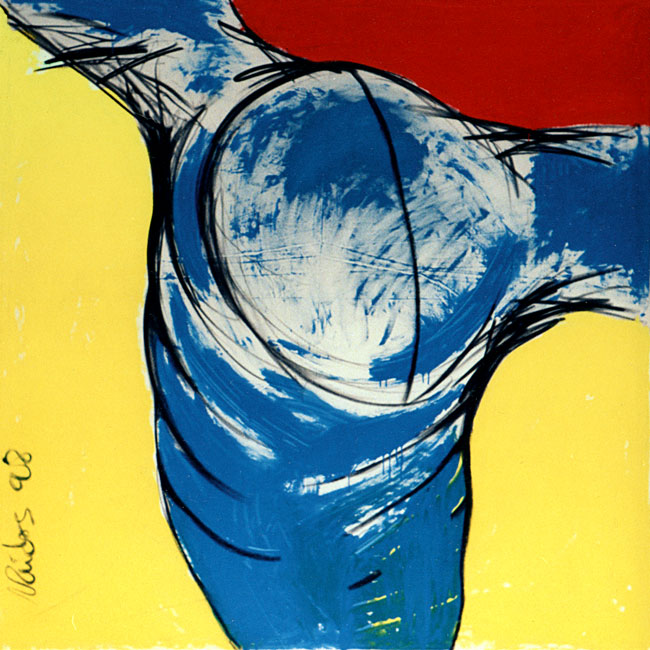 Naidos's bird, mixed media on large canvas, 98, figurative abstract, expressive painting bright primary colours