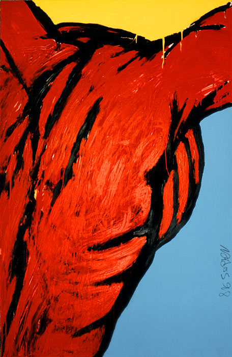 Naidos's bird, mixed media on large canvas, bright colours, figurative abstract, 98, participated in ArtLink@Sotheby's International Young Art 1999 (Sotheby's Chicago)
