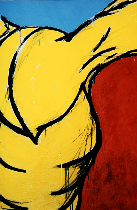 Naidos's bird, mixed media on large canvas, 98, expressive, figurative abstract painting, bright colours