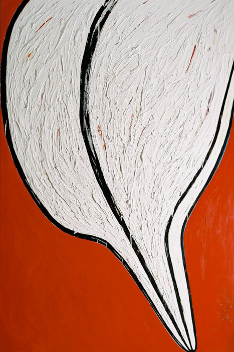 Naidos's bird, acrylic on large canvas, 2003, figurative abstract, expressive painting, white bird