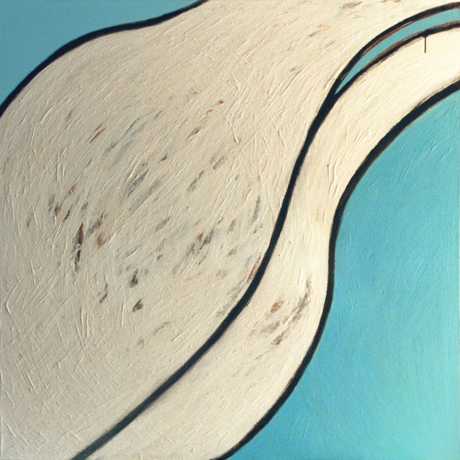 Naidos's bird, acrylic on large canvas, 2001, figurative abstract, expressive painting, bright colours, blue and white