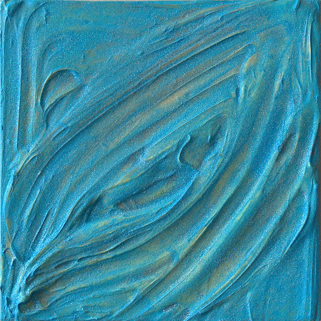 Naidos's bird, mixed media on small canvas, 2005, figurative abstract, expressive painting, Bird's-eye-open-shot, smooth texture, blue